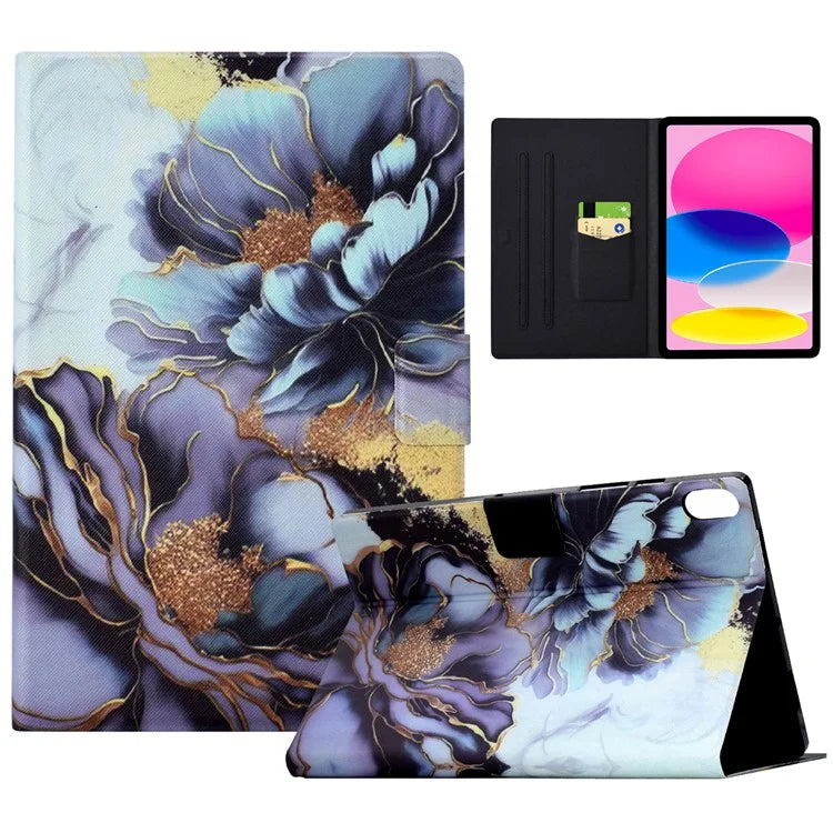 For iPad 10.9 (2022) Case with Card Slots Pattern Printed Bump Proof Leather Tablet Cover