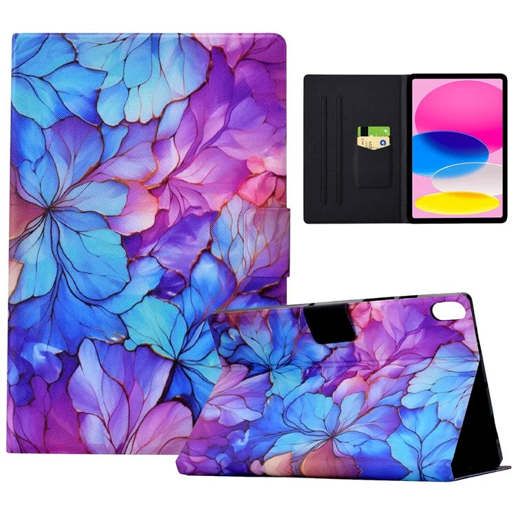 For iPad 10.9 (2022) Case with Card Slots Pattern Printed Bump Proof Leather Tablet Cover