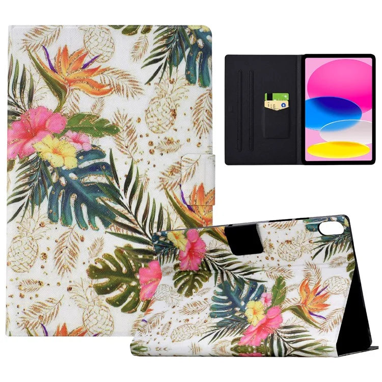 For iPad 10.9 (2022) Case with Card Slots Pattern Printed Bump Proof Leather Tablet Cover