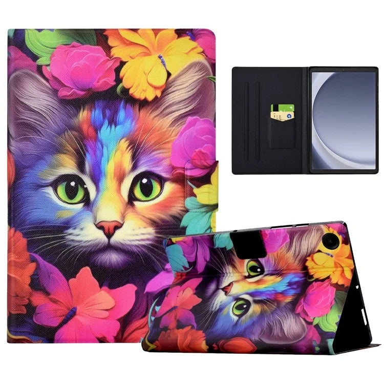 For Samsung Galaxy Tab A9 Case PU Leather Pattern Folding Stand Protective Tablet Cover