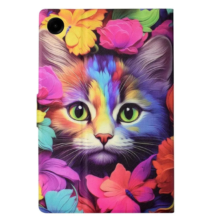 For Samsung Galaxy Tab A9 Case PU Leather Pattern Folding Stand Protective Tablet Cover