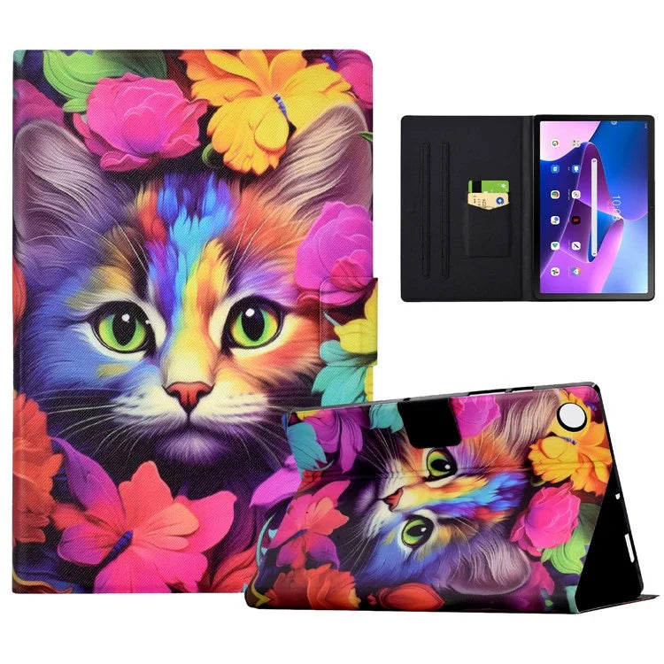 For Lenovo Tab M10 Plus (3rd Gen) Case Pattern Printed PU Leather Tablet Smart Cover with Card Holder