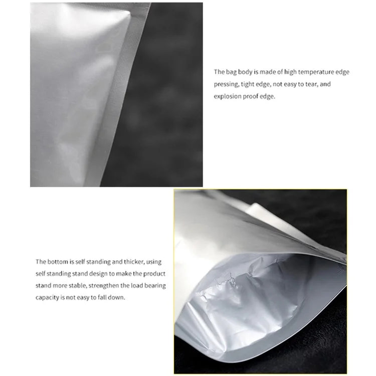 MX-013 100Pcs 8x12cm+3cm 20C Aluminum Foil Storage Bags Resealable Zip Lock Pouches (BPA-free, No FDA Certification)