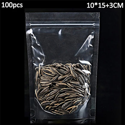 MX-010 100Pcs 10x15+3cm Clear Stand Up Bag 16C Resealable Ziplock Pouches