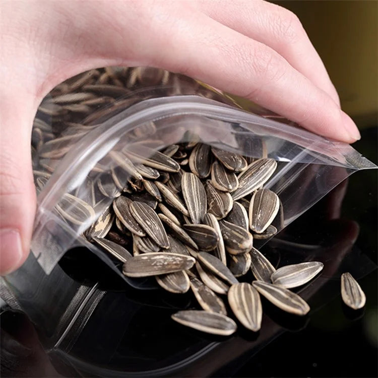 MX-010 100Pcs 10x15+3cm Clear Stand Up Bag 16C Resealable Ziplock Pouches
