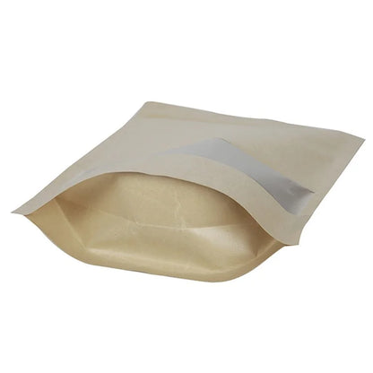 MX-001 100Pcs 17x24cm+4cm Kraft Paper Storage Bags Resealable Zipper Pouches with Clear Window (BPA-free, No FDA Certification)