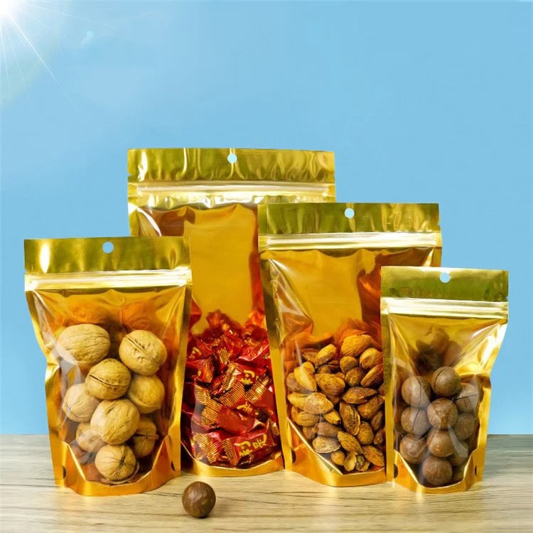 MX-111 100Pcs 18x28+5cm Resealable Stand-Up Bags 16C Candy Storage Pouch with Transparent Window