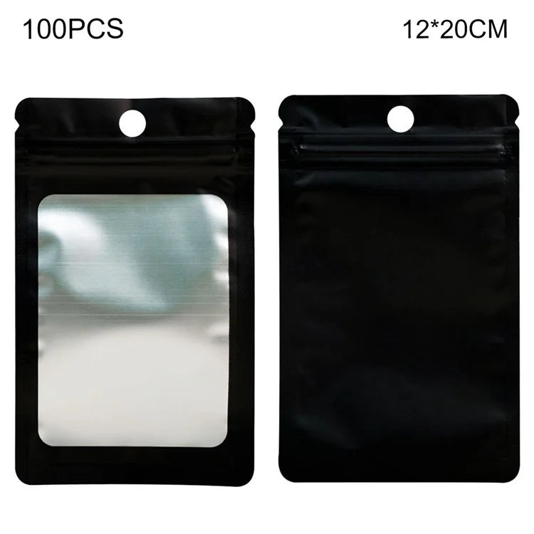 MX-109 100Pcs 12x20cm Seal Pouches with Clear Matte Window 14C Resealable Ziplock Storage Bags