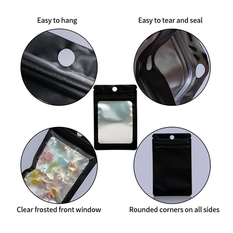 MX-109 100Pcs 12x20cm Seal Pouches with Clear Matte Window 14C Resealable Ziplock Storage Bags