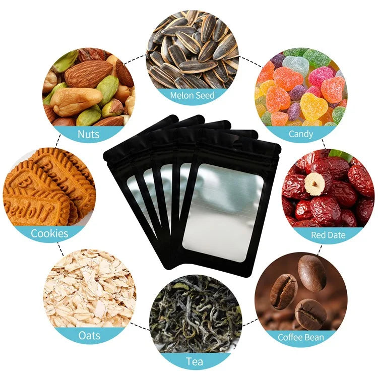 MX-109 100Pcs 12x20cm Seal Pouches with Clear Matte Window 14C Resealable Ziplock Storage Bags