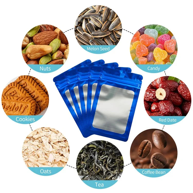 MX-109 100Pcs 12x20cm Seal Pouches with Clear Matte Window 14C Resealable Ziplock Storage Bags