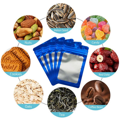 MX-109 100Pcs 12x20cm Seal Pouches with Clear Matte Window 14C Resealable Ziplock Storage Bags