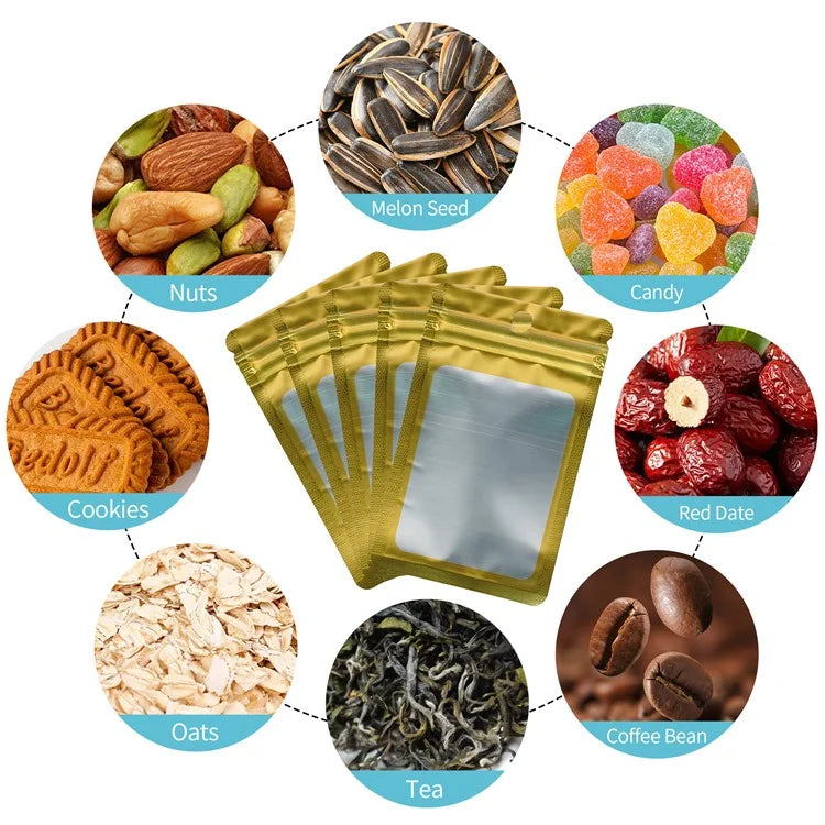 MX-109 100Pcs 12x20cm Seal Pouches with Clear Matte Window 14C Resealable Ziplock Storage Bags