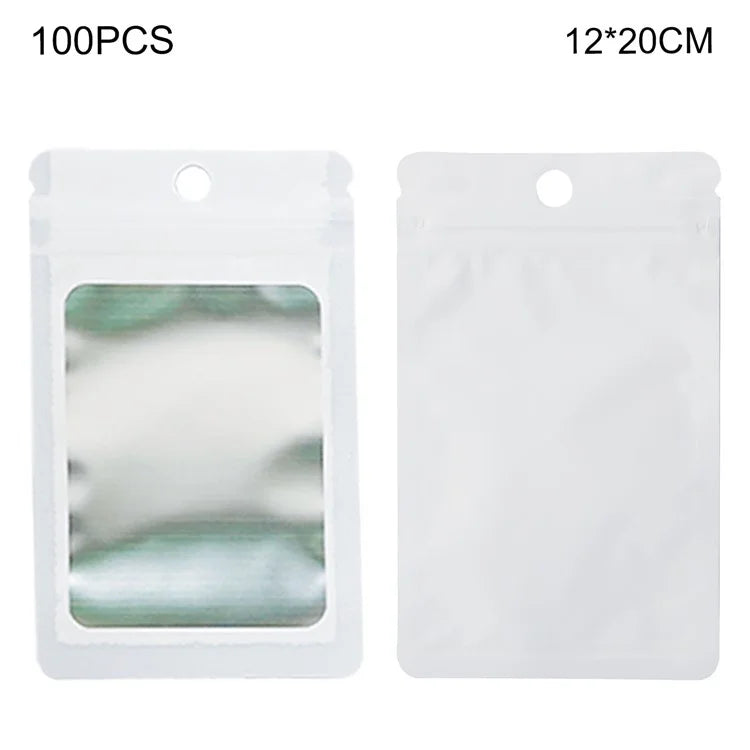 MX-109 100Pcs 12x20cm Seal Pouches with Clear Matte Window 14C Resealable Ziplock Storage Bags