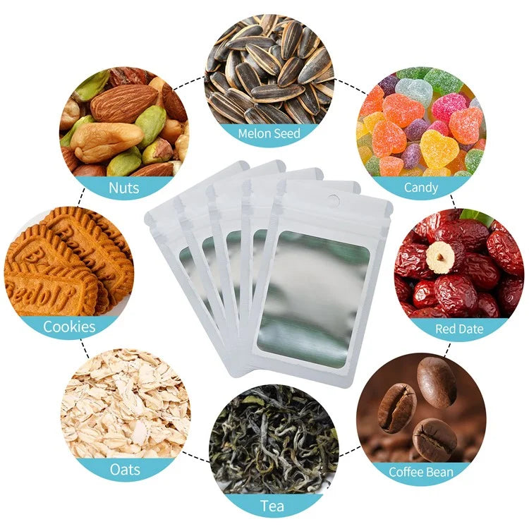 MX-109 100Pcs 12x20cm Seal Pouches with Clear Matte Window 14C Resealable Ziplock Storage Bags