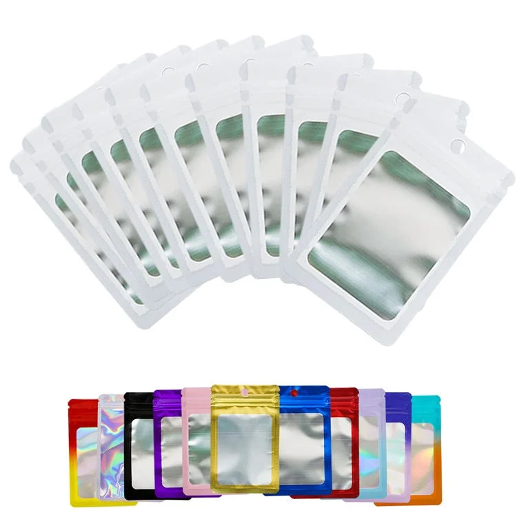MX-109 100Pcs 12x20cm Seal Pouches with Clear Matte Window 14C Resealable Ziplock Storage Bags