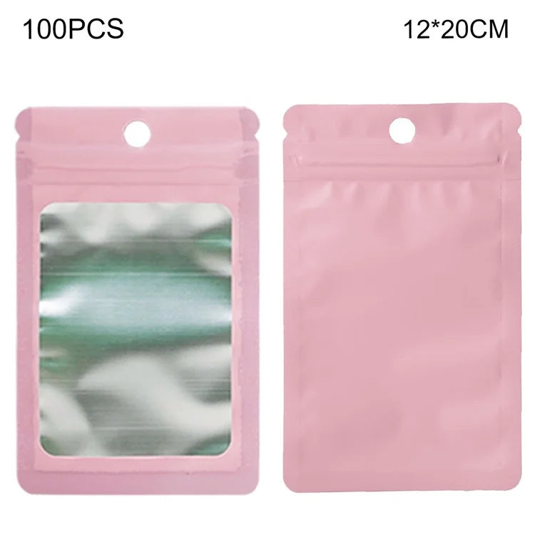 MX-109 100Pcs 12x20cm Seal Pouches with Clear Matte Window 14C Resealable Ziplock Storage Bags