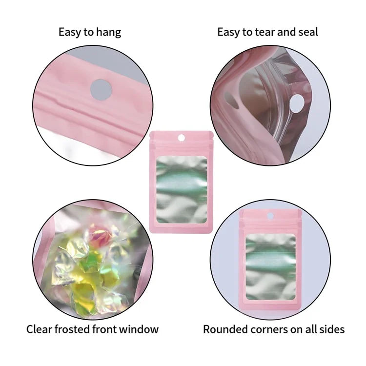 MX-109 100Pcs 12x20cm Seal Pouches with Clear Matte Window 14C Resealable Ziplock Storage Bags