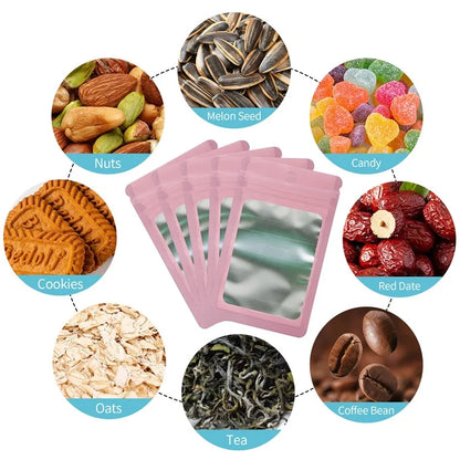 MX-109 100Pcs 12x20cm Seal Pouches with Clear Matte Window 14C Resealable Ziplock Storage Bags