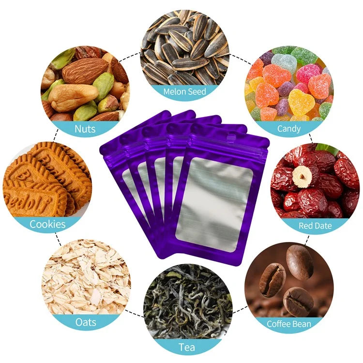 MX-109 100Pcs 12x20cm Seal Pouches with Clear Matte Window 14C Resealable Ziplock Storage Bags