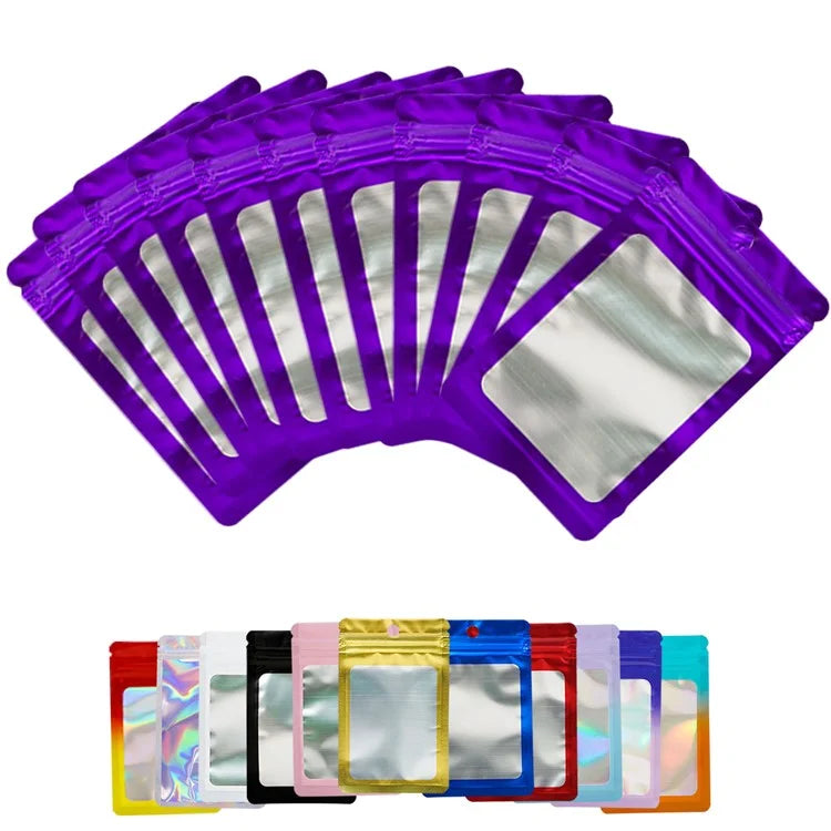 MX-109 100Pcs 12x20cm Seal Pouches with Clear Matte Window 14C Resealable Ziplock Storage Bags