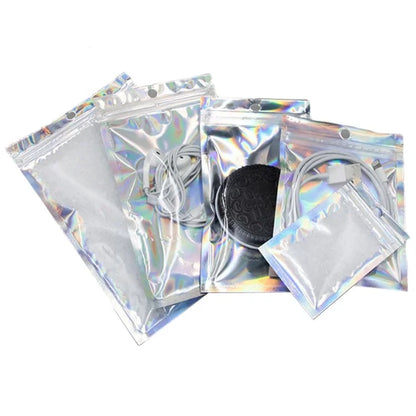 MX-101 100Pcs 8x13cm Sealing Bags 14C Laser Film PET+CPP Storage Pouch Bags with Clear Front