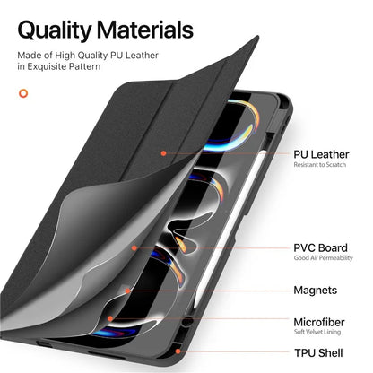 DUX DUCIS Domo Series for iPad Pro 13 (2024) Case Tri-fold Stand Auto Sleep / Wake Folio Leather Tablet Cover