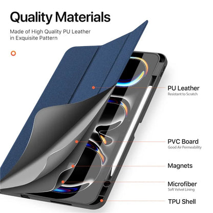 DUX DUCIS Domo Series for iPad Pro 13 (2024) Case Tri-fold Stand Auto Sleep / Wake Folio Leather Tablet Cover