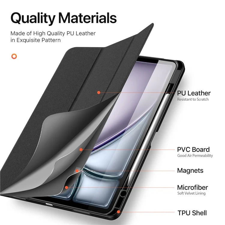 DUX DUCIS Domo Series for iPad Air 13 (2024) Case Tri-fold Stand Leather Smart Tablet Cover with Pencil Holder