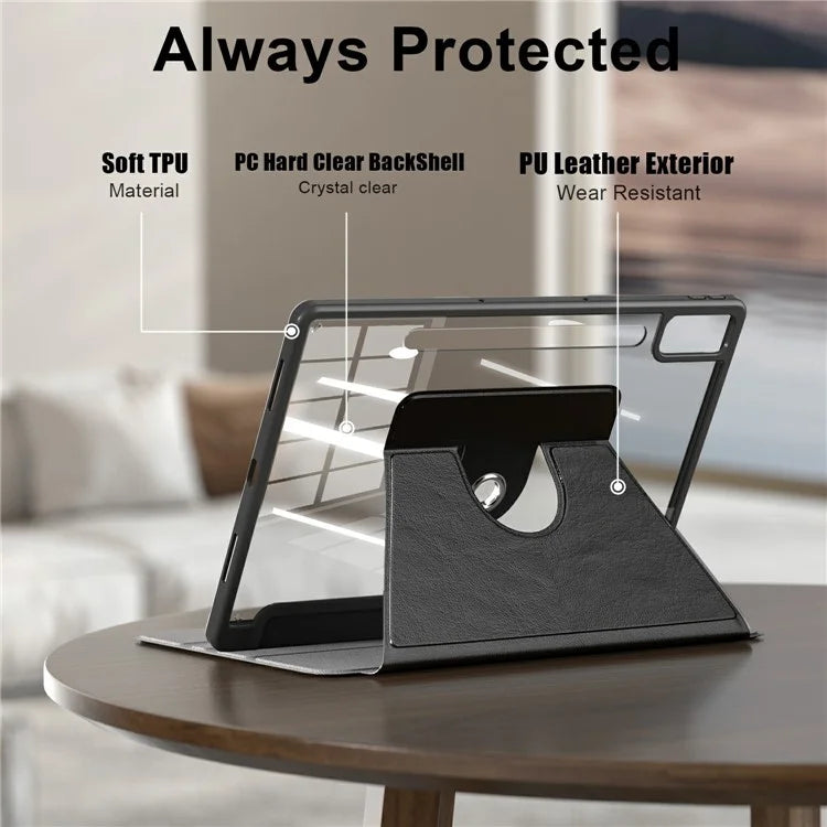 For Lenovo Tab P12 TB371FC Case Leather+Acrylic+TPU Stand Tablet Cover with Auto Wake / Sleep