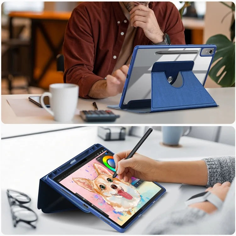 For Lenovo Tab P12 TB371FC Case Leather+Acrylic+TPU Stand Tablet Cover with Auto Wake / Sleep