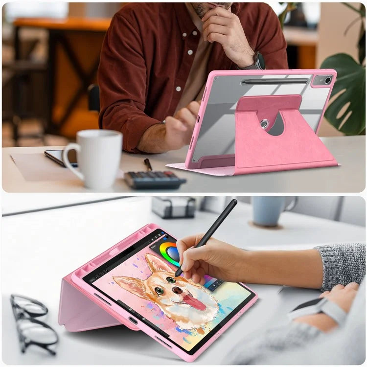 For Lenovo Tab P12 TB371FC Case Leather+Acrylic+TPU Stand Tablet Cover with Auto Wake / Sleep