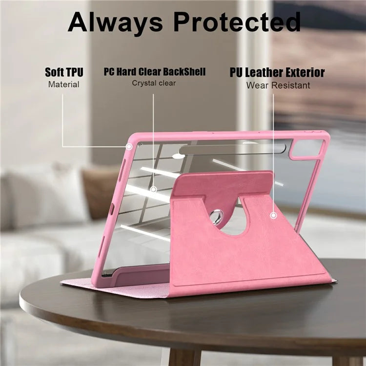 For Lenovo Tab P12 TB371FC Case Leather+Acrylic+TPU Stand Tablet Cover with Auto Wake / Sleep