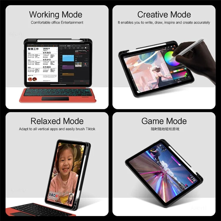 For iPad 10.9 (2022) Case Stand Leather Tablet Cover with Backlight Bluetooth Keyboard