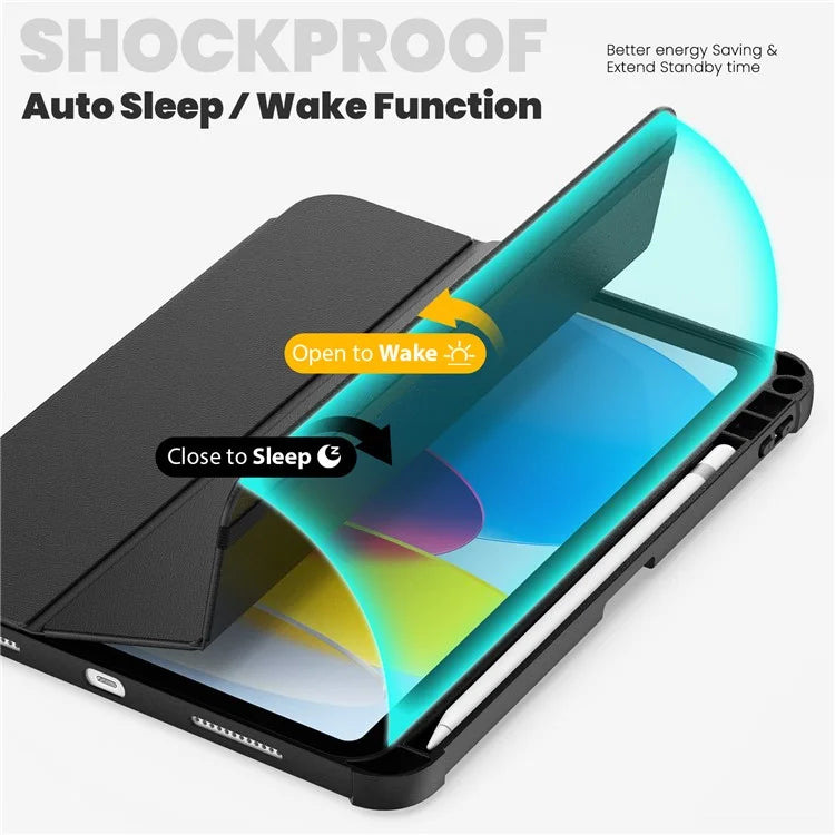 For iPad 10.9 (2022) Leather Case Tablet Stand Cover with Auto Wake / Sleep