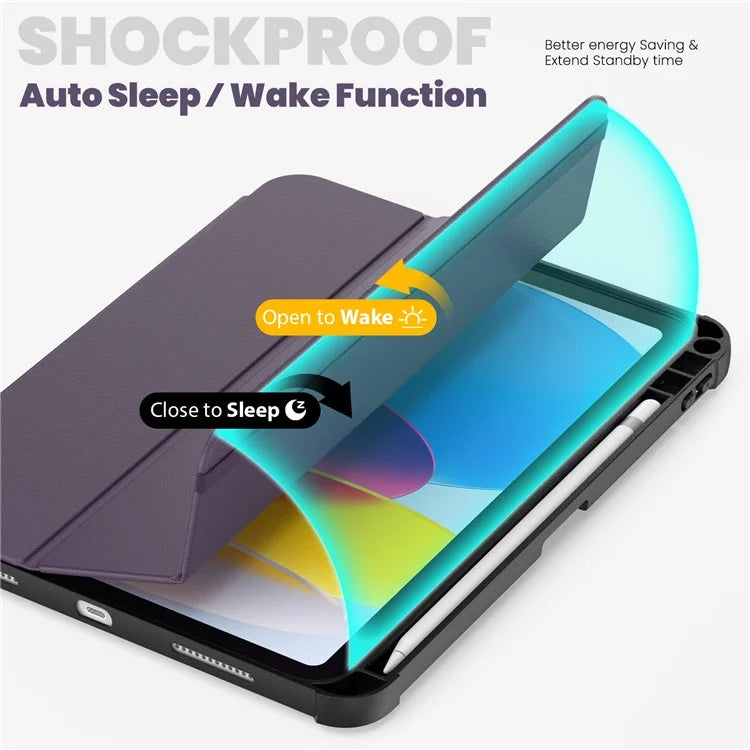 For iPad 10.9 (2022) Leather Case Tablet Stand Cover with Auto Wake / Sleep