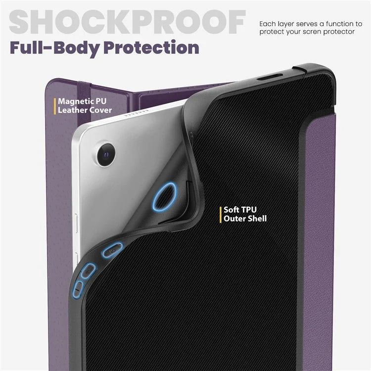 For Samsung Galaxy Tab A9+ SM-X210 / X216 / X218 Case Leather+TPU Stand Tablet Cover with Auto Wake / Sleep