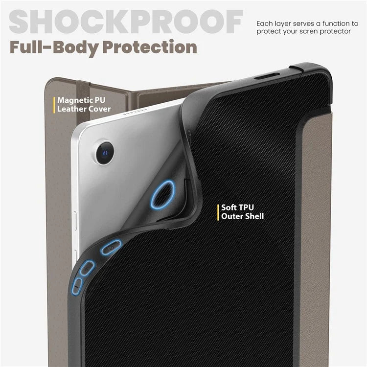 For Samsung Galaxy Tab A9+ SM-X210 / X216 / X218 Case Leather+TPU Stand Tablet Cover with Auto Wake / Sleep
