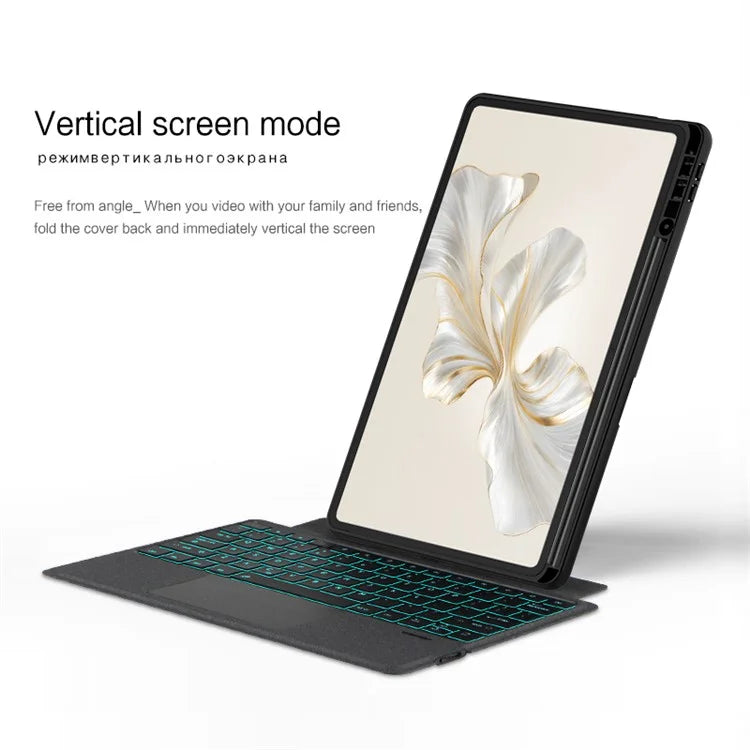 For Honor Pad 9 Pro Case Stand Leather Tablet Cover with Backlight Bluetooth Keyboard