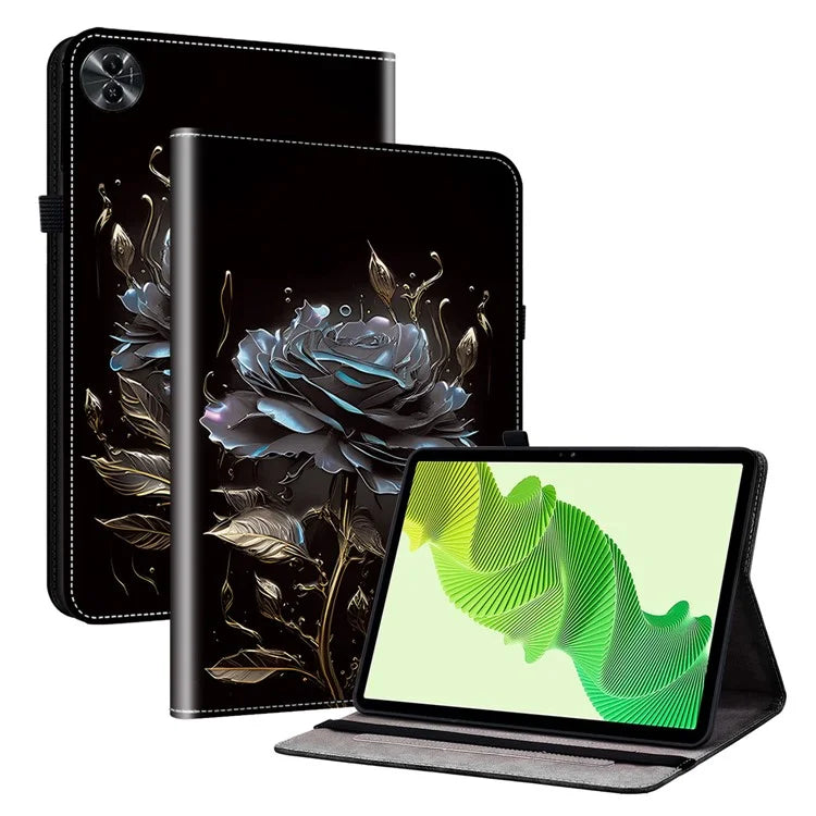 For Realme Pad 2 Case PU Leather Folio Pattern Tablet Cover with Card Slot / Pen Loop Holder