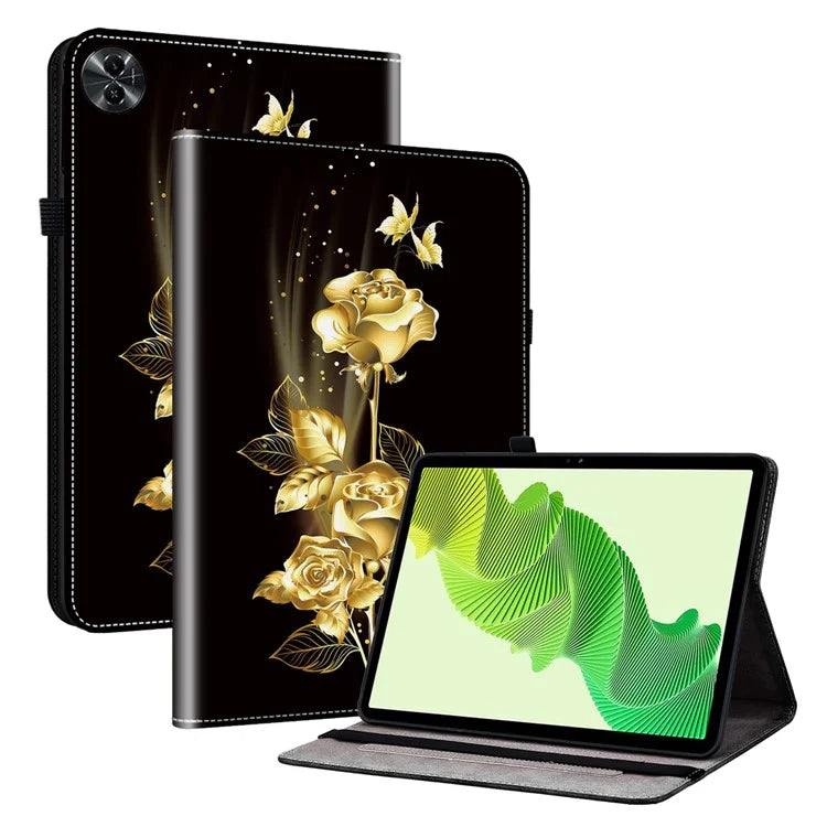 For Realme Pad 2 Case PU Leather Folio Pattern Tablet Cover with Card Slot / Pen Loop Holder