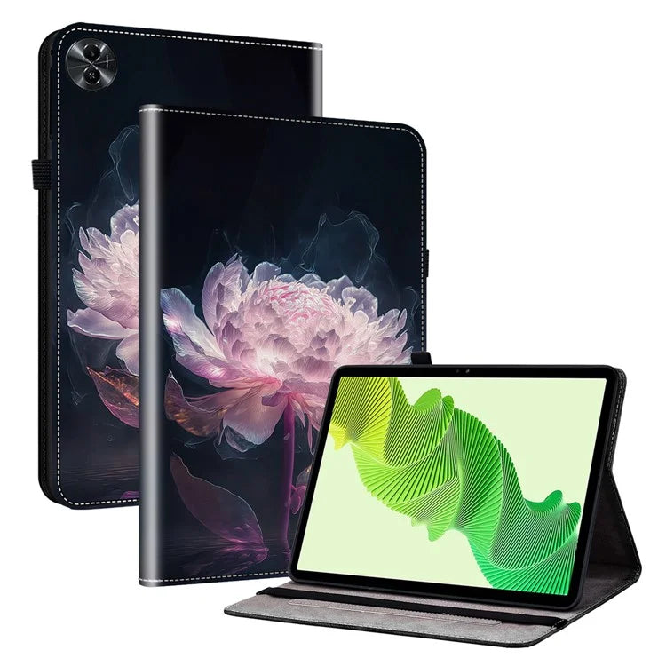 For Realme Pad 2 Case PU Leather Folio Pattern Tablet Cover with Card Slot / Pen Loop Holder