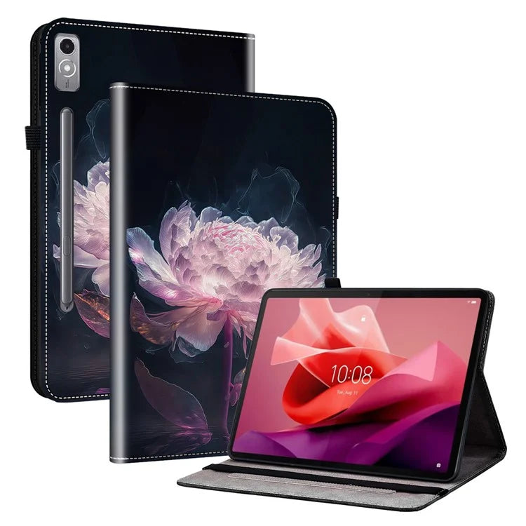 For Lenovo Tab P12 Case Pattern Printing Card Slots Tablet Shell with Foldable Stand