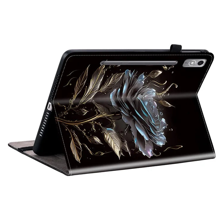 For Lenovo Tab P12 Case Pattern Printing Card Slots Tablet Shell with Foldable Stand