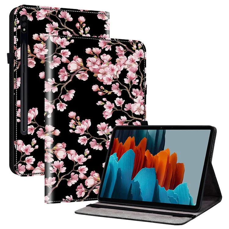 For Samsung Galaxy Tab S7+ / S7 FE / S8+ Case PU Leather Flip Cover Pattern Printing Anti-Drop Tablet Shell