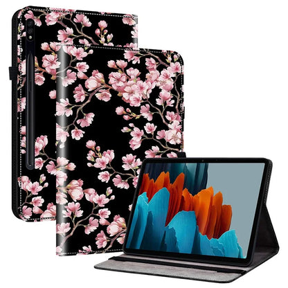 For Samsung Galaxy Tab S7+ / S7 FE / S8+ Case PU Leather Flip Cover Pattern Printing Anti-Drop Tablet Shell
