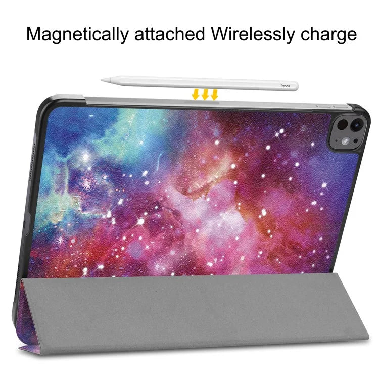 For iPad Pro 13 (2024) Case Trifold Stand Pattern Leather Tablet Cover Smart Wake Sleep