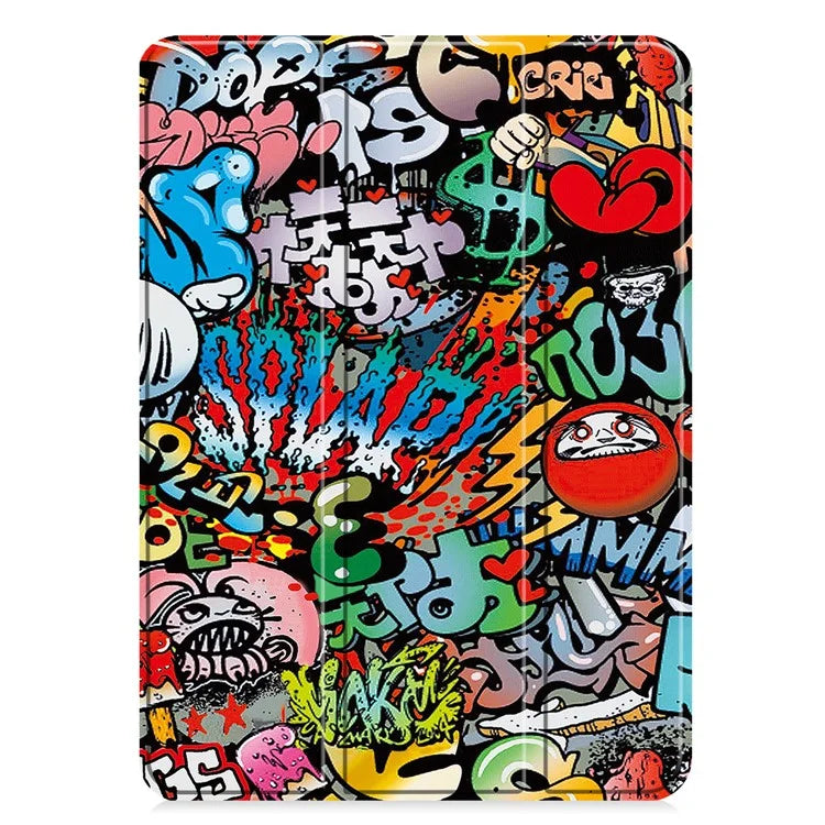 For iPad Pro 13 (2024) Case Trifold Stand Pattern Leather Tablet Cover Smart Wake Sleep