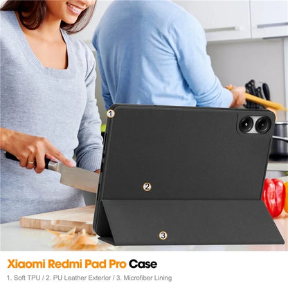 For Xiaomi Redmi Pad Pro / Redmi Pad Pro 5G / Poco Pad Tablet Case Tri-Fold Stand Shock-Absorbent Leather Cover with Pen Slot