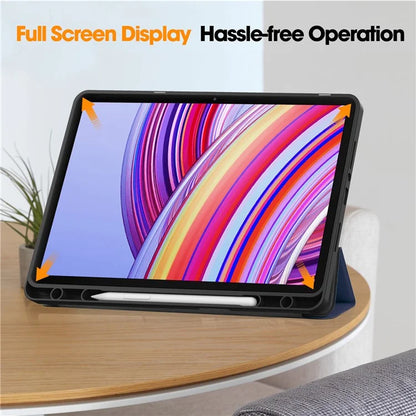 For Xiaomi Redmi Pad Pro / Redmi Pad Pro 5G / Poco Pad Tablet Case Tri-Fold Stand Shock-Absorbent Leather Cover with Pen Slot